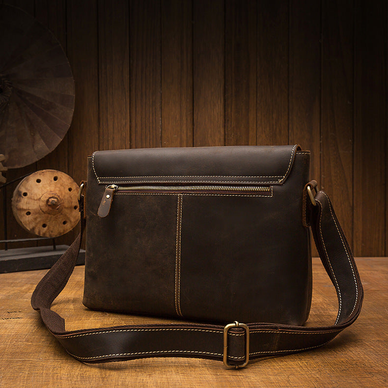 Men's Shoulder Bag Handmade Genuine Cowhide Leather Crazy Horse Retro Crossbody Bag Messenger Bag 