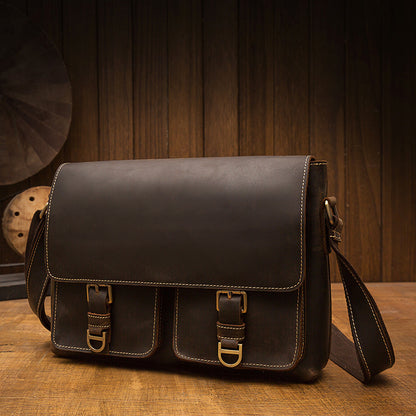 Men's Shoulder Bag Handmade Genuine Cowhide Leather Crazy Horse Retro Crossbody Bag Messenger Bag 