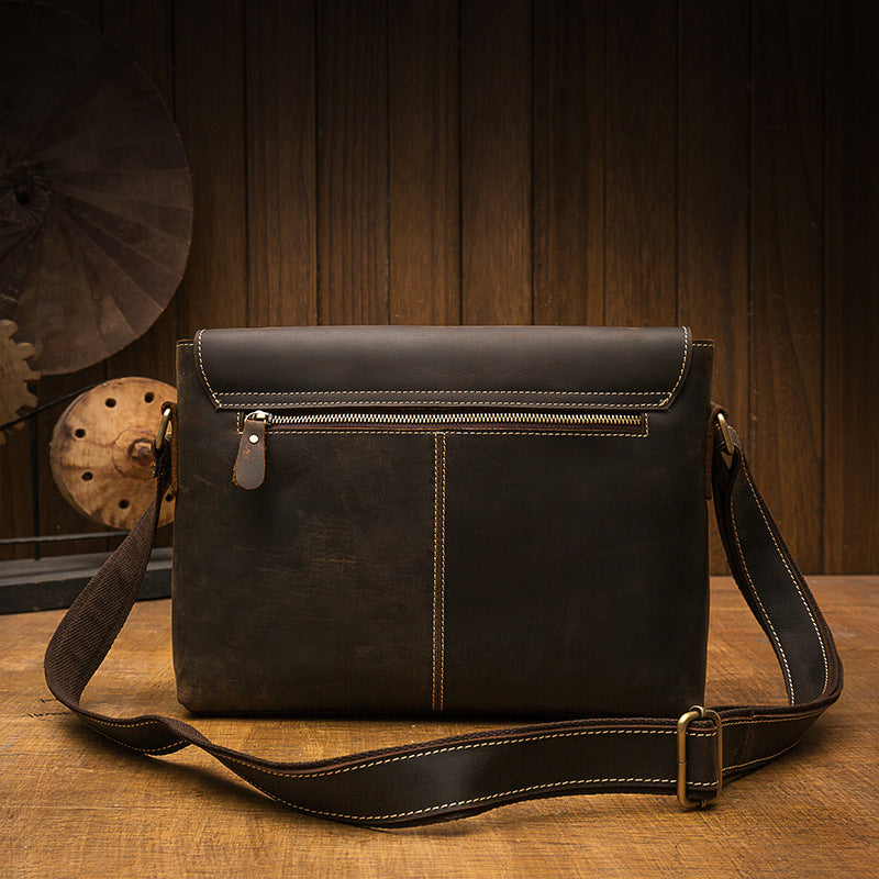 Men's Shoulder Bag Handmade Genuine Cowhide Leather Crazy Horse Retro Crossbody Bag Messenger Bag 