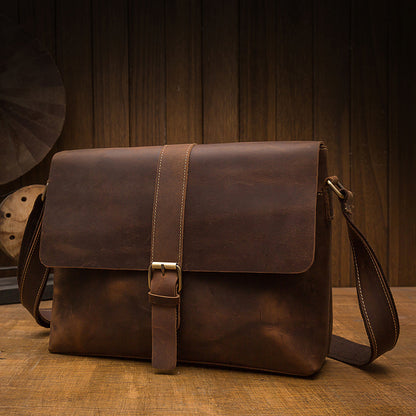 Men's Shoulder Bag Genuine Cowhide Leather Handmade Retro Large Capacity Fashion Crossbody Bag for Men 