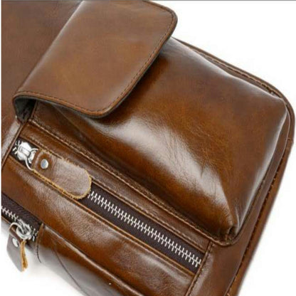 Men's bust bag genuine cowhide leather casual Korean fashion crossbody bag for men 