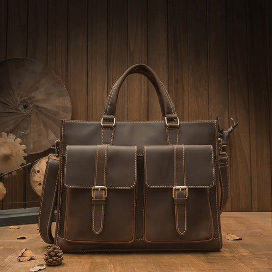 Men's Handbag Handbag Handmade Retro Cowhide Genuine Leather Shoulder Bag Crossbody Bag Crazy Horse Cambridge Briefcase 