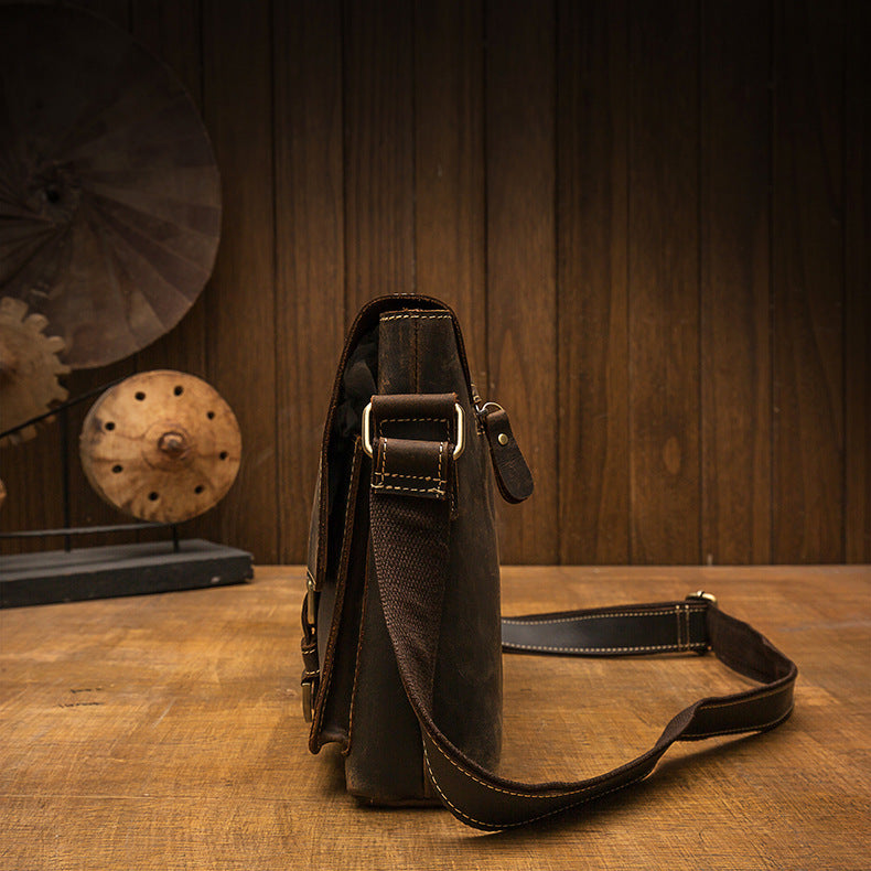 Men's Shoulder Bag Handmade Genuine Cowhide Leather Crazy Horse Retro Crossbody Bag Messenger Bag 