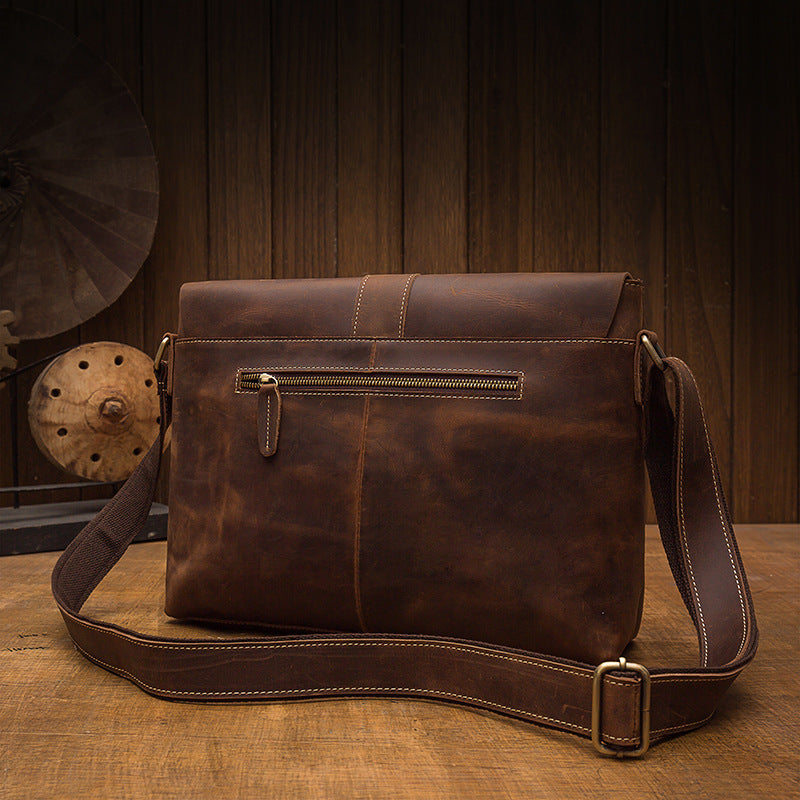 Men's Shoulder Bag Genuine Cowhide Leather Handmade Retro Large Capacity Fashion Crossbody Bag for Men 