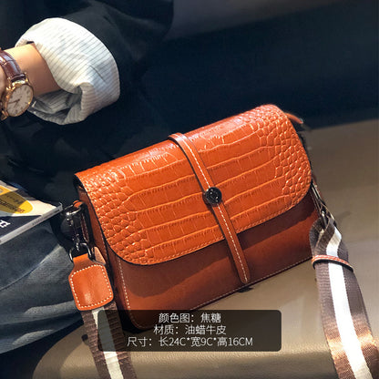 Women's bag Crocodile pattern cowhide fashion crossbody bag that goes with anything Genuine leather square bag Retro shoulder bag. Pochette 