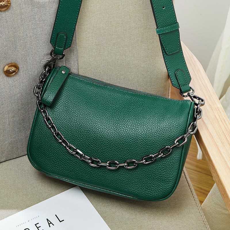 Women's Bag Genuine Leather Fashion Casual Chain Bag Trend Diagonal bag that goes with anything Simple shoulder bag.Pochette