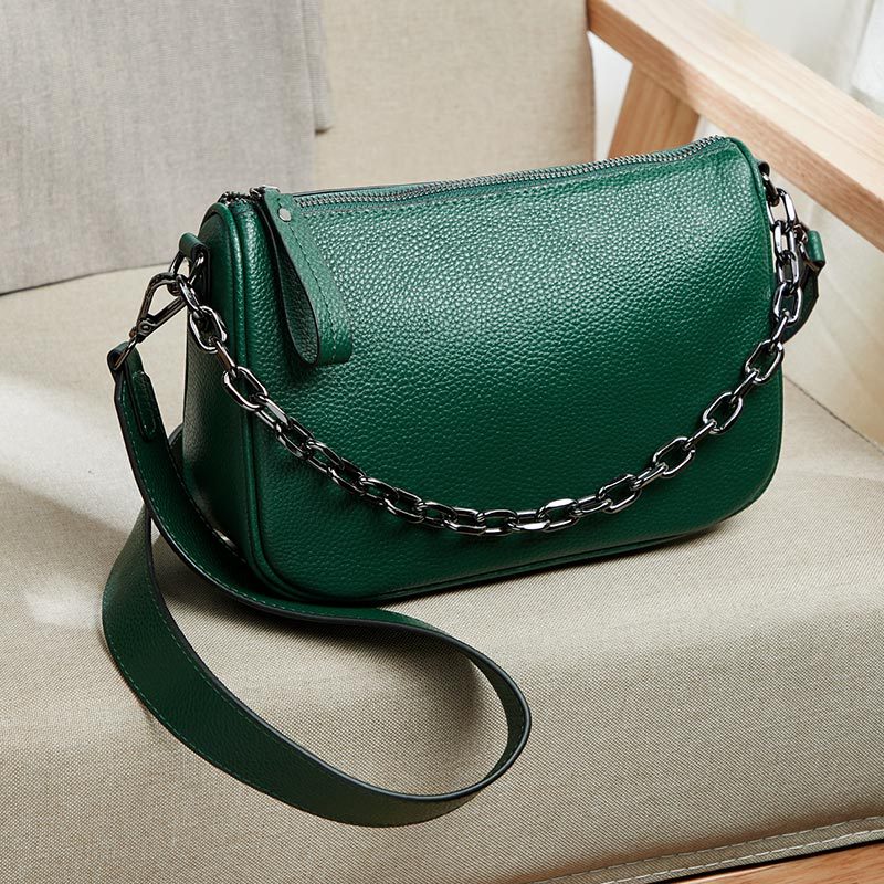 Women's Bag Genuine Leather Fashion Casual Chain Bag Trend Diagonal bag that goes with anything Simple shoulder bag.Pochette