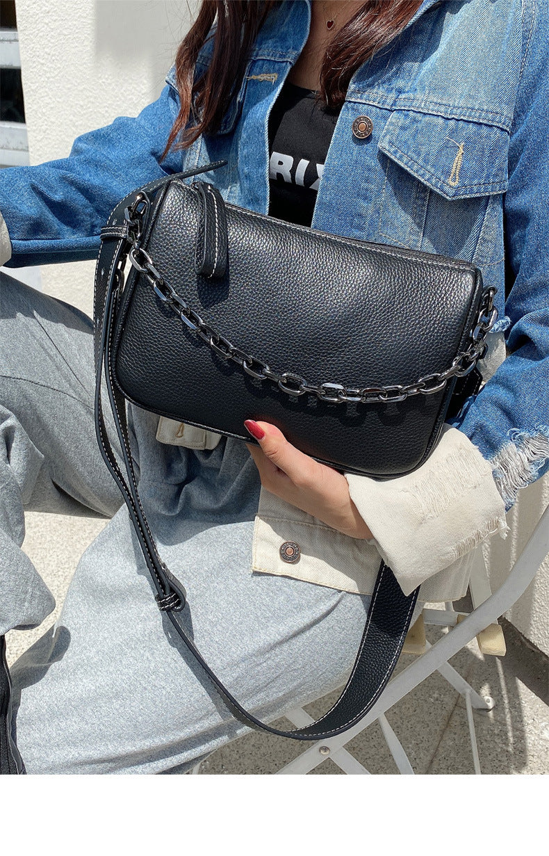 Women's Bag Genuine Leather Fashion Casual Chain Bag Trend Diagonal bag that goes with anything Simple shoulder bag.Pochette