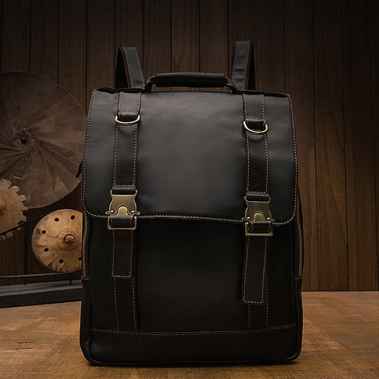 Men's backpack genuine cowhide leather handmade retro casual fashion computer bag 