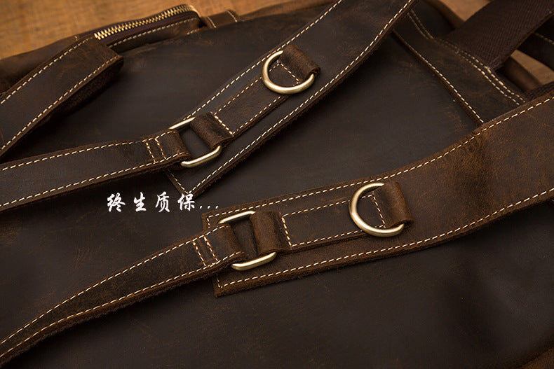 2023 New Men's Backpack Cowhide Genuine Leather Crazy Horse Retro Fashion Unique Men's Travel Bag 