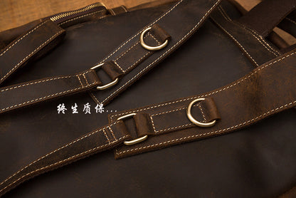 2023 New Men's Backpack Cowhide Genuine Leather Crazy Horse Retro Fashion Unique Men's Travel Bag 