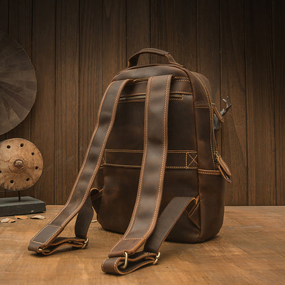 Men's backpack original handmade cowhide genuine leather Crazy Horse retro casual business computer bag 