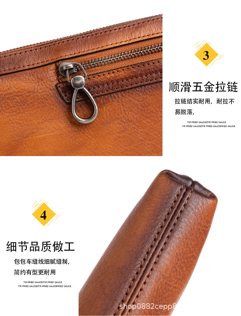 Men's Clutch Bag Genuine Cowhide Leather Retro Unique Fashion Casual Men's Handbag 