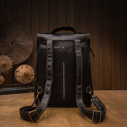 Men's backpack genuine cowhide leather handmade retro casual fashion computer bag 