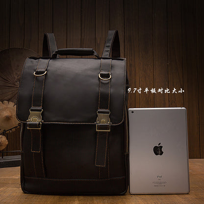 Men's backpack genuine cowhide leather handmade retro casual fashion computer bag 