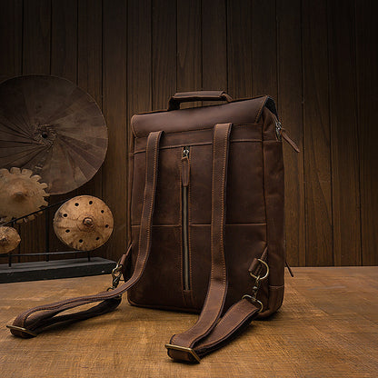 Men's backpack genuine cowhide leather handmade retro casual fashion computer bag 