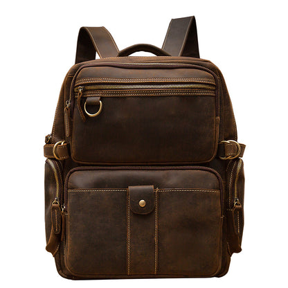 2023 New Men's Backpack Cowhide Genuine Leather Crazy Horse Retro Fashion Unique Men's Travel Bag 