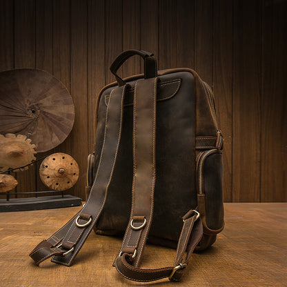 2023 New Men's Backpack Cowhide Genuine Leather Crazy Horse Retro Fashion Unique Men's Travel Bag 