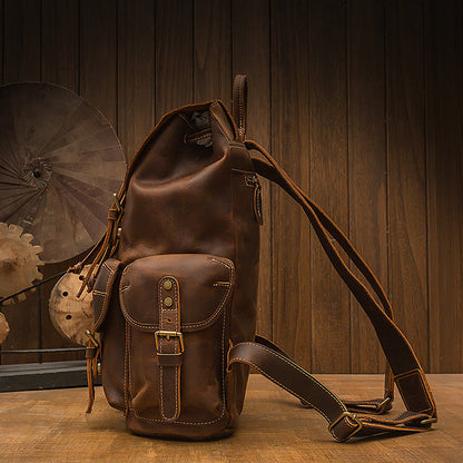 Men's backpack handmade genuine cowhide leather retro unique fashion casual travel bag 