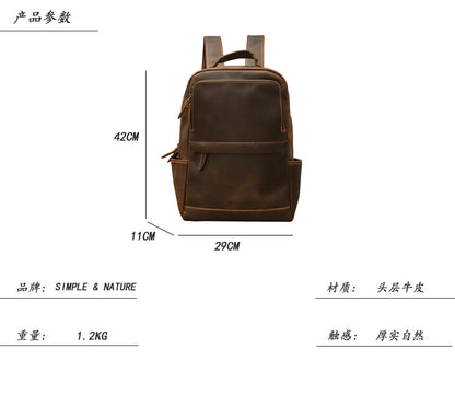 Men's backpack original handmade cowhide genuine leather Crazy Horse retro casual business computer bag 