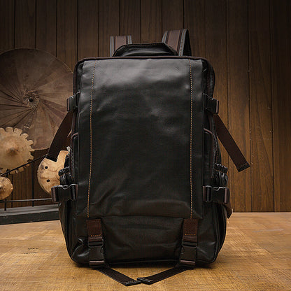 Men's backpack, handmade genuine cowhide leather travel bag, business casual fashion, unique computer bag 