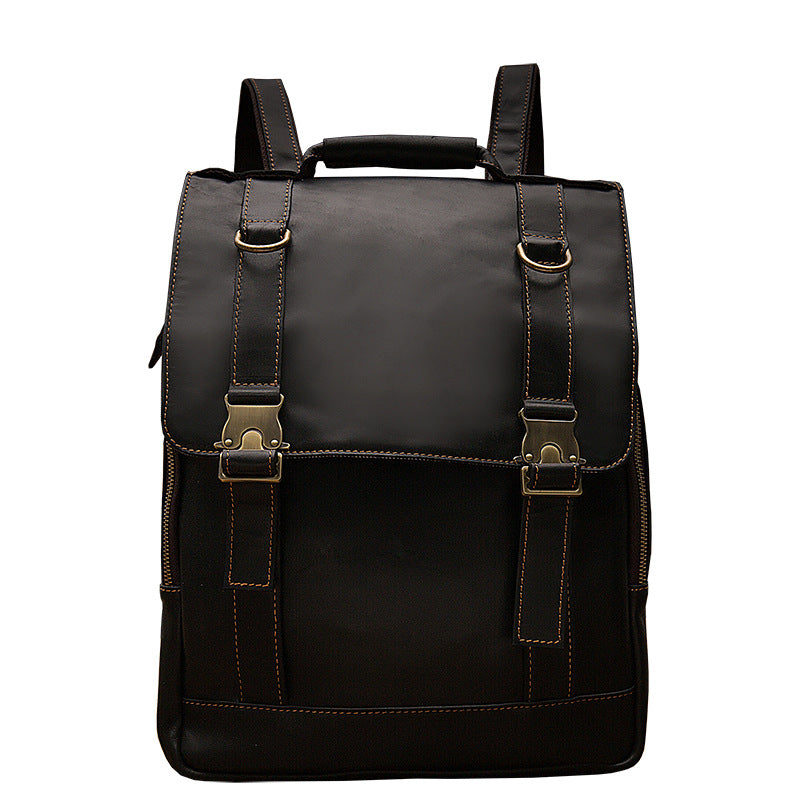 Men's backpack genuine cowhide leather handmade retro casual fashion computer bag 