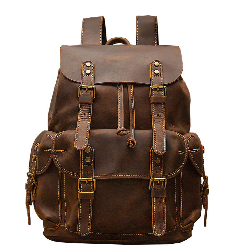 Men's backpack handmade genuine cowhide leather retro unique fashion casual travel bag 