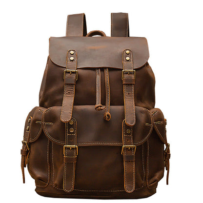 Men's backpack handmade genuine cowhide leather retro unique fashion casual travel bag 