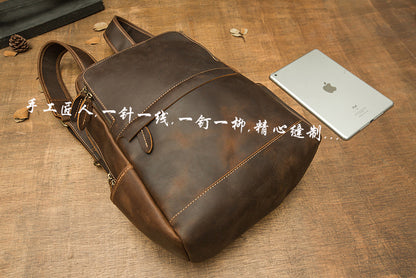 Men's backpack original handmade cowhide genuine leather Crazy Horse retro casual business computer bag 