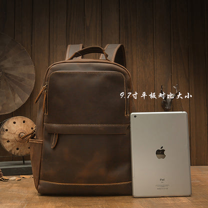 Men's backpack original handmade cowhide genuine leather Crazy Horse retro casual business computer bag 