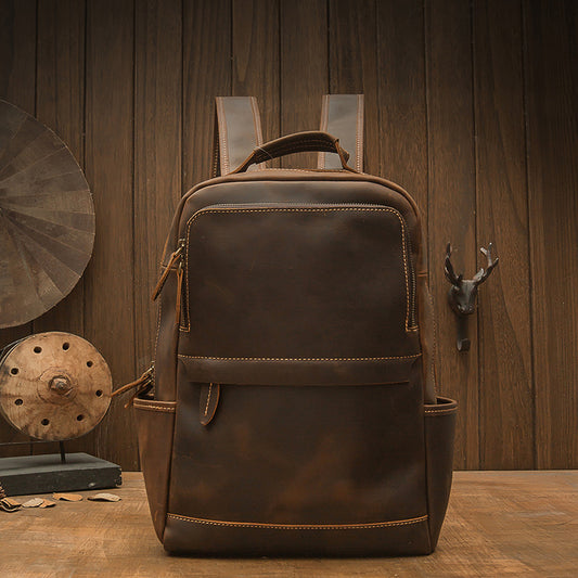 Men's backpack original handmade cowhide genuine leather Crazy Horse retro casual business computer bag 