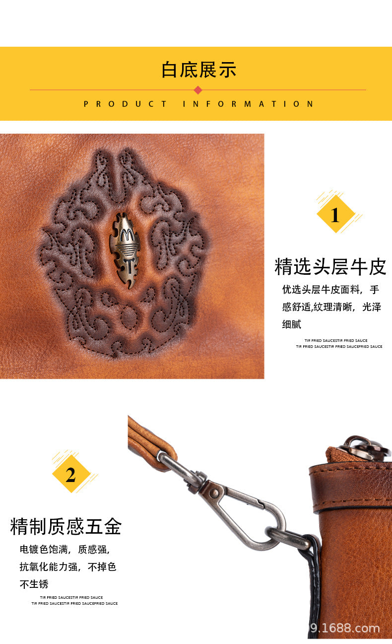 Men's Clutch Bag Genuine Cowhide Leather Retro Unique Fashion Casual Men's Handbag 