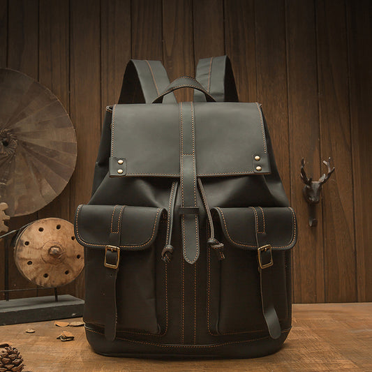 Men's backpack handmade original cowhide genuine leather retro fashion unisex casual bag 