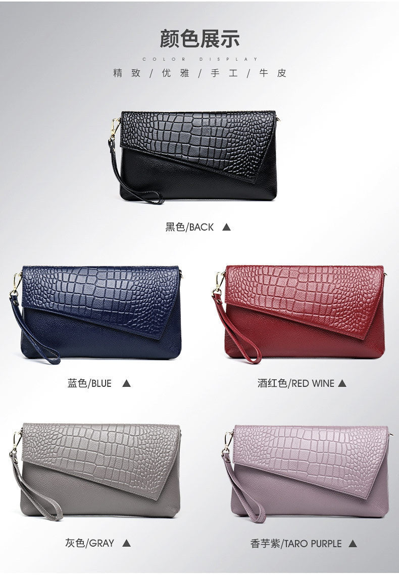 Women's Bag Crocodile Pattern Large Capacity Handbag Genuine Leather Clutch Bag Fashionable Cowhide Chain Bag Elegant Shoulder Bag.Pochette