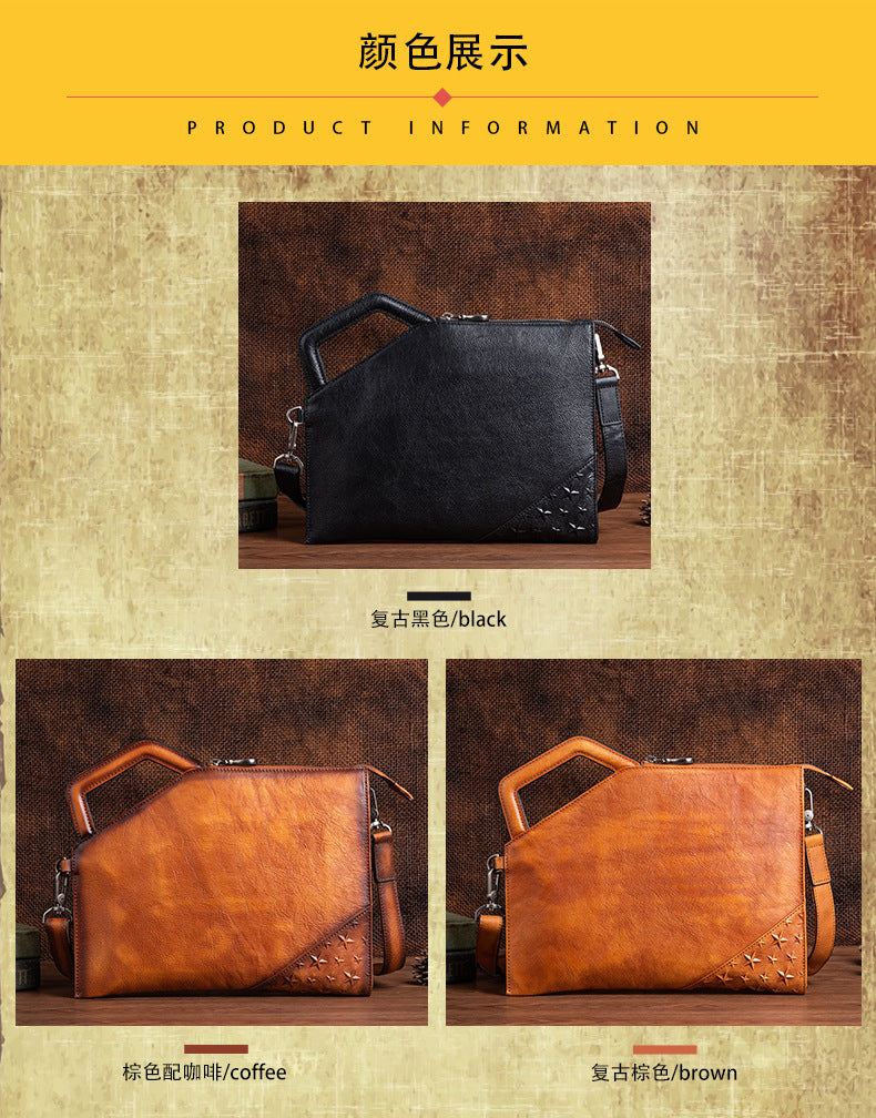 Men's Clutch Bag Cowhide Unique Casual Men's Crossbody Bag Handbag 