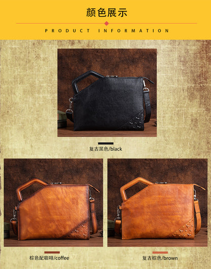 Men's Clutch Bag Cowhide Unique Casual Men's Crossbody Bag Handbag 