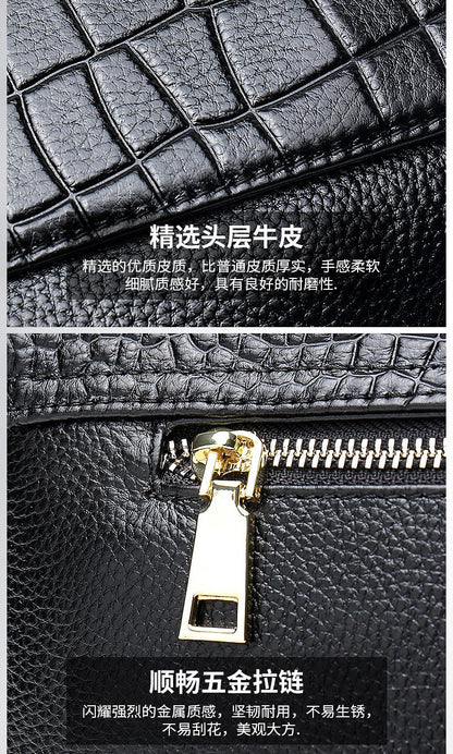 Women's Bag Crocodile Pattern Large Capacity Handbag Genuine Leather Clutch Bag Fashionable Cowhide Chain Bag Elegant Shoulder Bag.Pochette