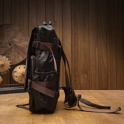 Men's backpack, handmade genuine cowhide leather travel bag, business casual fashion, unique computer bag 