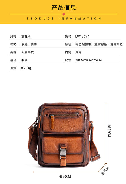 Men's Shoulder Bag Genuine Cowhide Leather Business Casual Crossbody Bag for Men 