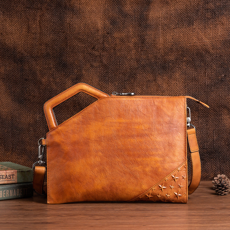 Men's Clutch Bag Cowhide Unique Casual Men's Crossbody Bag Handbag 