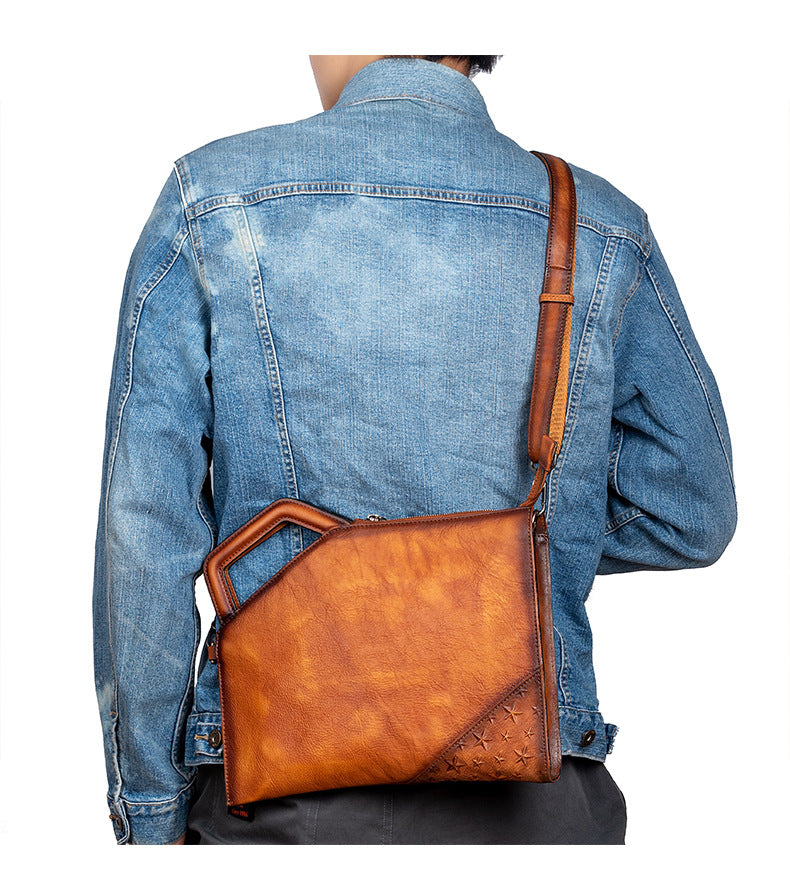 Men's Clutch Bag Cowhide Unique Casual Men's Crossbody Bag Handbag 