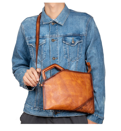 Men's Clutch Bag Cowhide Unique Casual Men's Crossbody Bag Handbag 