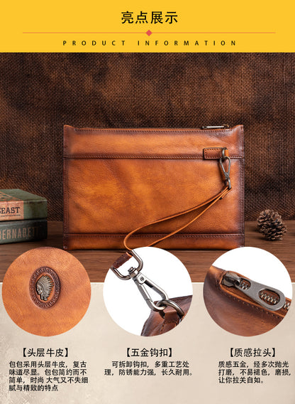 Men's Clutch Bag Genuine Cowhide Leather Casual Men's Handbag 