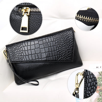 Women's Bag Crocodile Pattern Large Capacity Handbag Genuine Leather Clutch Bag Fashionable Cowhide Chain Bag Elegant Shoulder Bag.Pochette