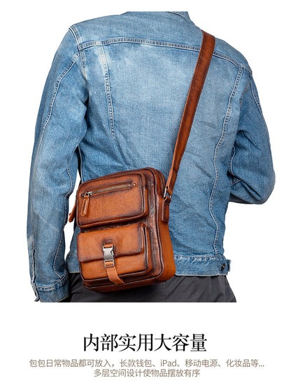 Men's Shoulder Bag Genuine Cowhide Leather Business Casual Crossbody Bag for Men 