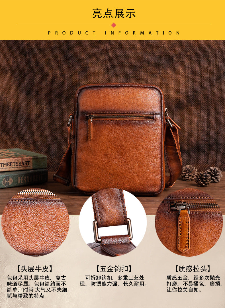 Men's Shoulder Bag Genuine Cowhide Leather Business Casual Crossbody Bag for Men 