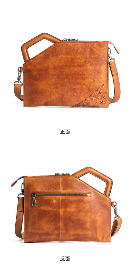 Men's Clutch Bag Cowhide Unique Casual Men's Crossbody Bag Handbag 