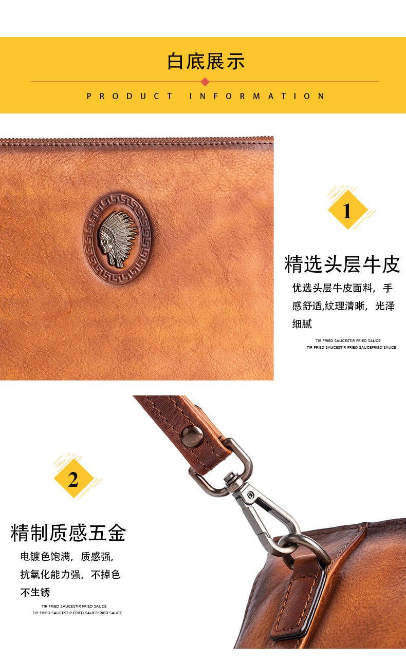 Men's Clutch Bag Genuine Cowhide Leather Casual Men's Handbag 