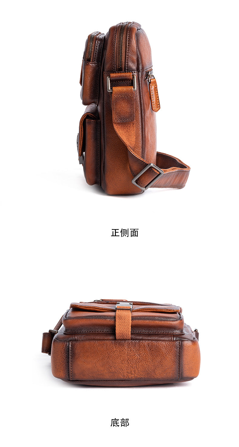 Men's Shoulder Bag Genuine Cowhide Leather Business Casual Crossbody Bag for Men 