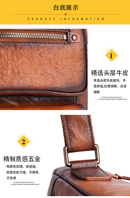 Men's Shoulder Bag Genuine Cowhide Leather Business Casual Crossbody Bag for Men 